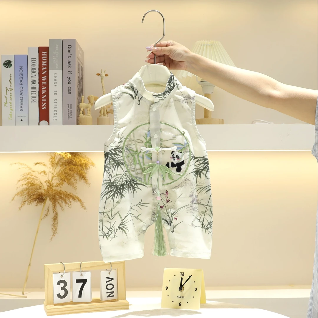 【清清】夏季新款男女宝宝连体衣薄款新中式国风外出爬服