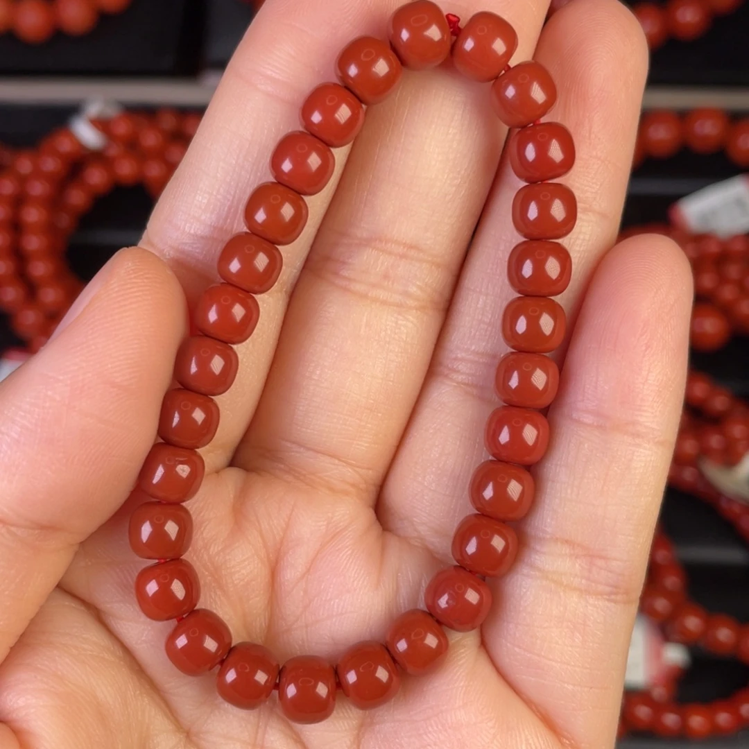 平***人南红玛瑙未镶嵌手链满肉满色花