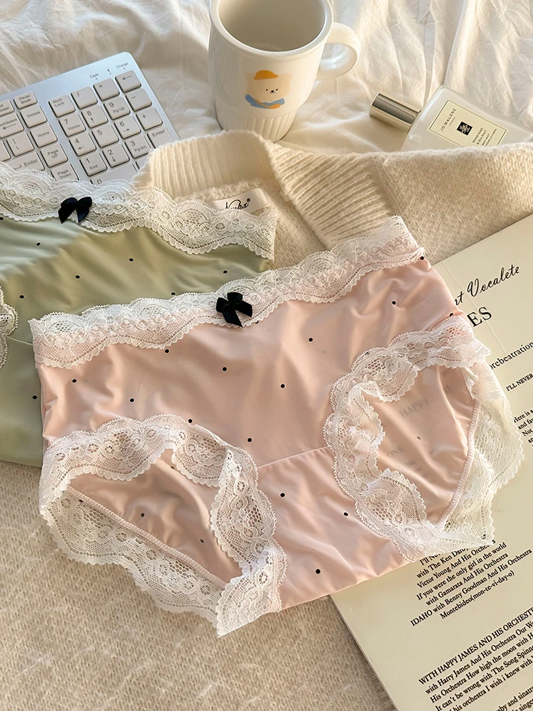 滑溜溜~3条装薄款女士内裤女少女学生低腰蕾丝透气无痕三角短裤头