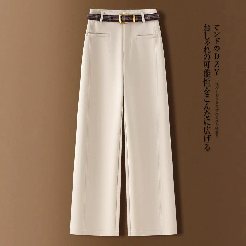 高腰显瘦百搭毛呢直筒裤女秋冬季新款洋气时尚宽松垂感休闲阔腿裤