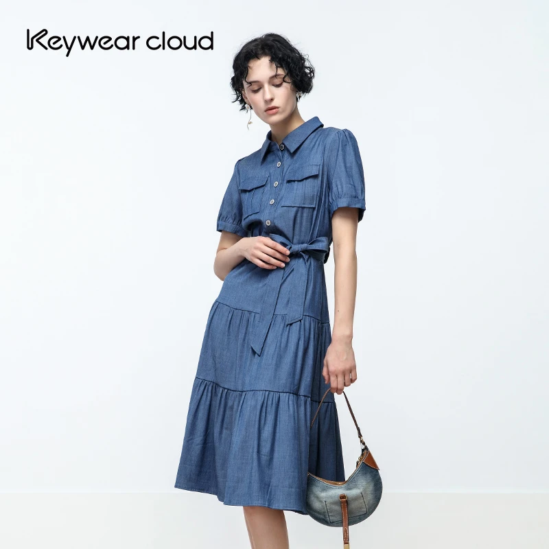Keywearcloud奇威夏季女装优雅氛围短袖中长款新款法式连衣裙