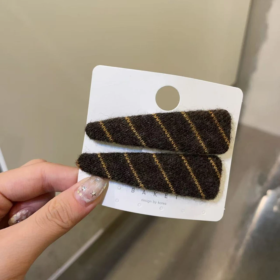 韩国东大门baket发饰复古斜条纹三角bb夹掰掰夹对夹