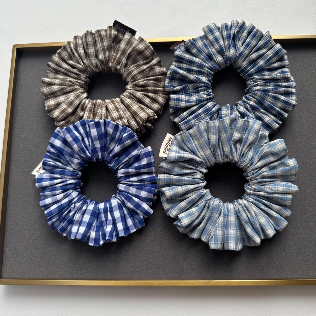 早春复古学院风格子大肠发圈女头圈发绳扎低马尾橡皮筋头绳发饰品