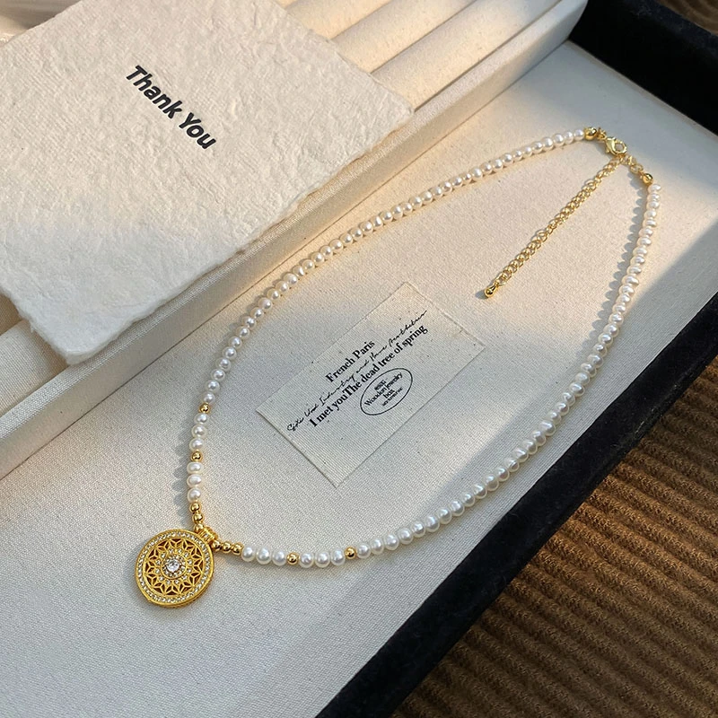 八宝罗盘吊坠天然淡水珍珠项链女气质复古高级感国风设计毛衣链