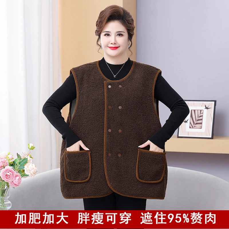 大码妈妈装常规款纯色冬季马夹短款上衣工字型款厚款圆领上衣