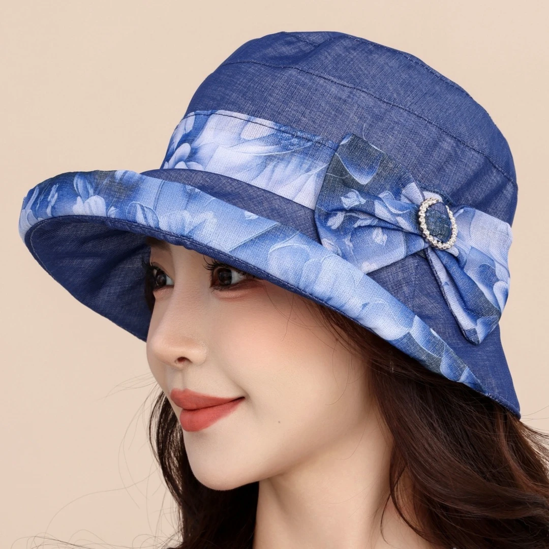 夏季遮阳渔夫帽帽子蝴蝶结太阳帽新款洋气花朵防晒高级帽女式