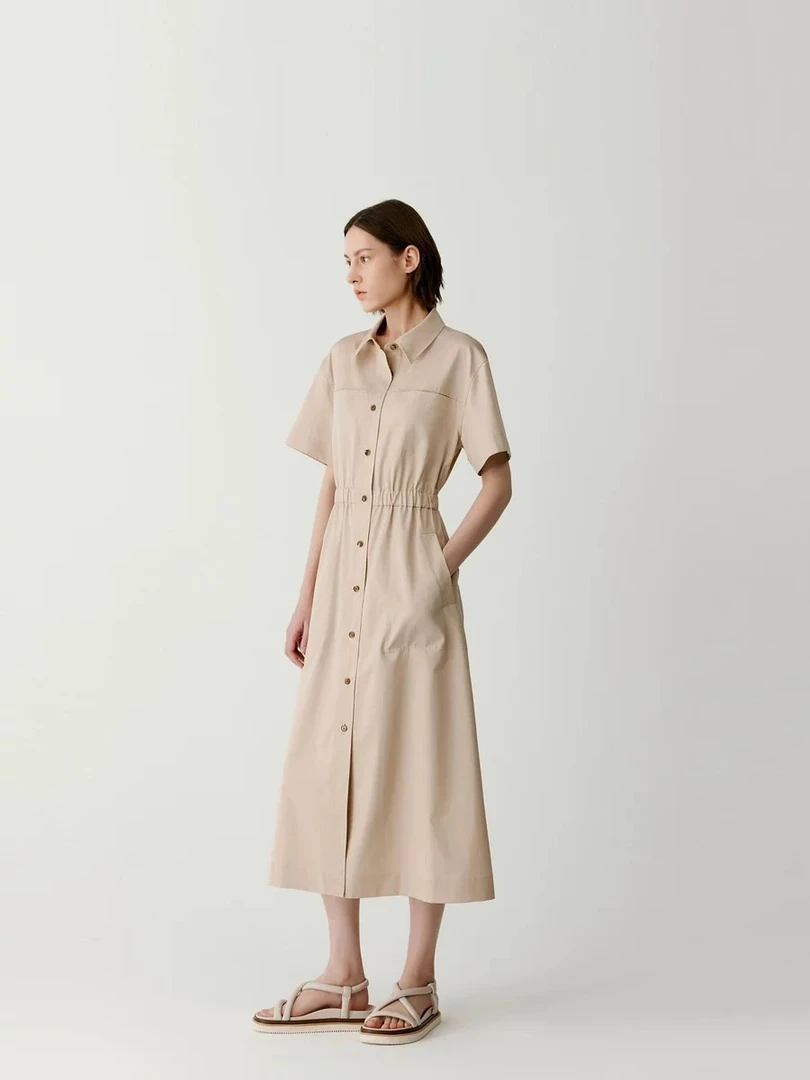 【YoYo】2025春夏新款棉麻斜纹长款连衣裙K406