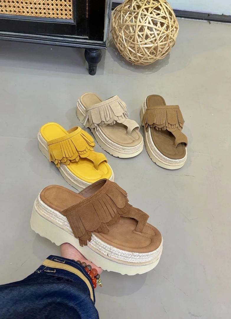 唐乐乐｜25new夏季系列时尚百搭流苏套趾厚底罗马拖鞋  6010