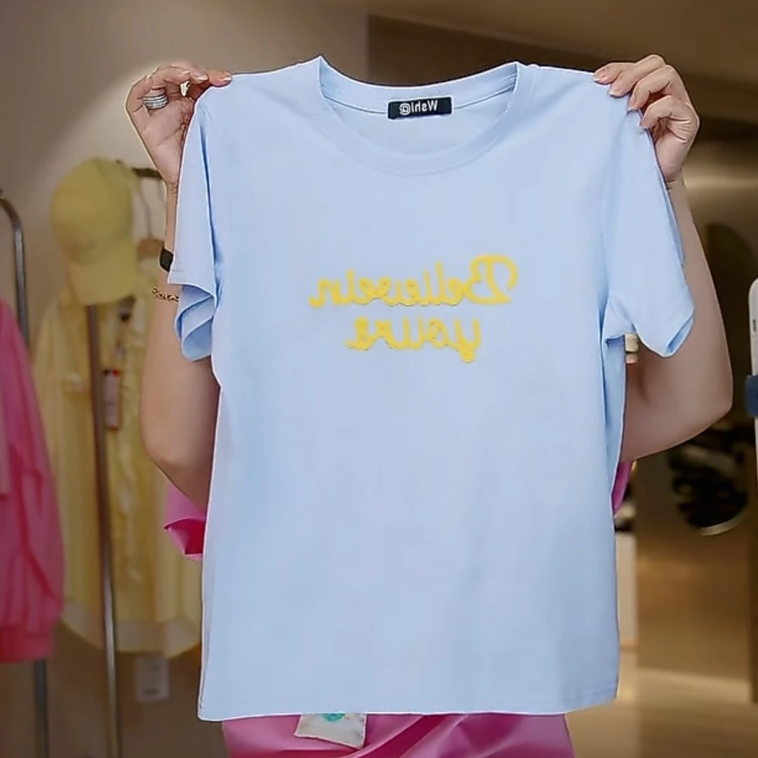 【济州岛】WS家 撞色字母刺绣圆领短袖