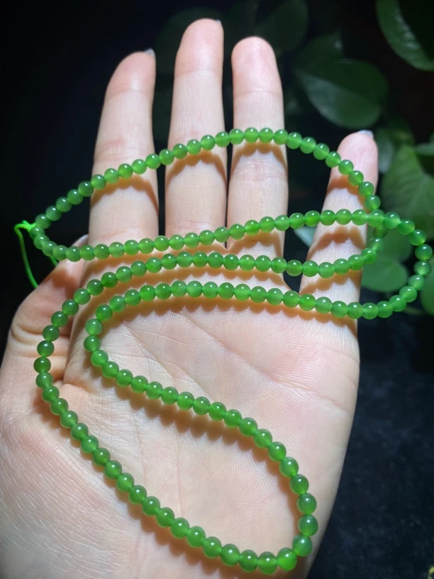 【橦芯珠宝】俄碧老矿辣绿多圈长串 色标级4mm