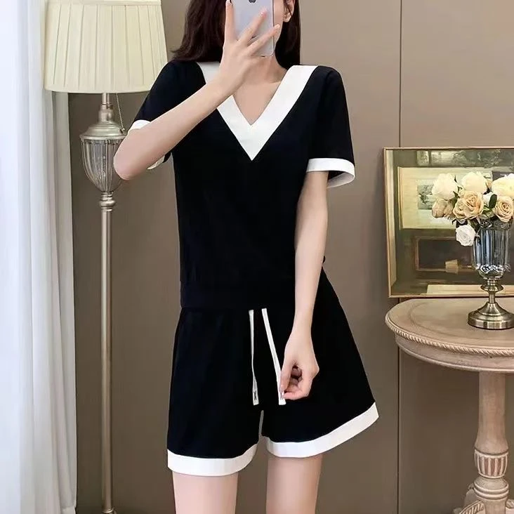 【上衣+裤子一整套】2025新款夏季纯棉短袖短裤休闲洋气运动两件套