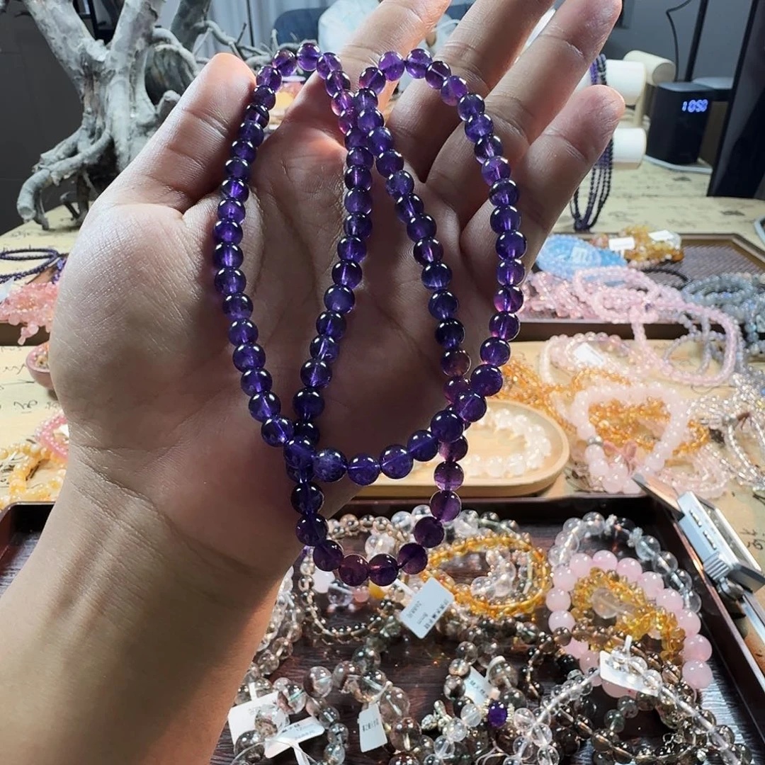 手链水晶未镶嵌天然紫水晶手链多圈6mm