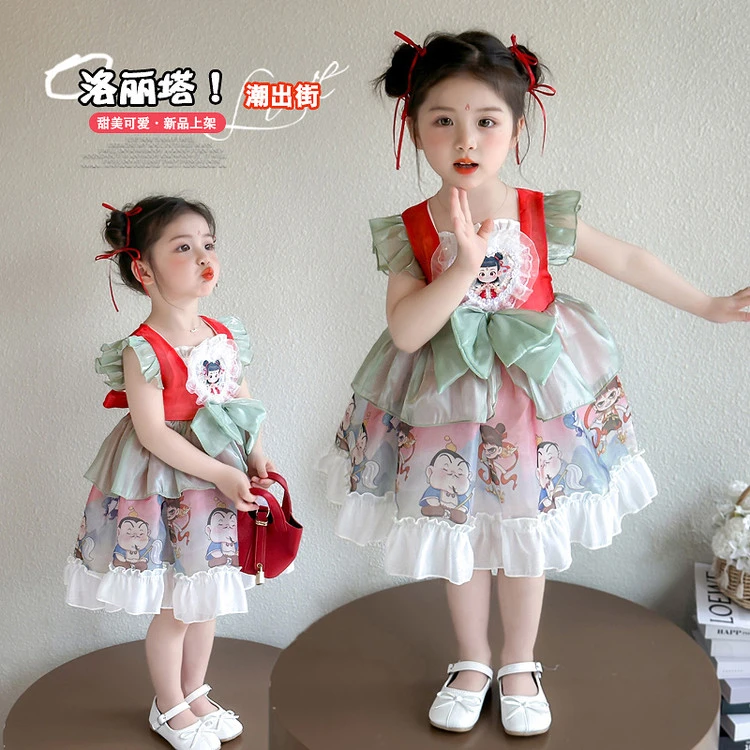 女童连衣裙夏款2025新款洛丽塔洋气时髦可爱女宝宝短袖哪吒裙子