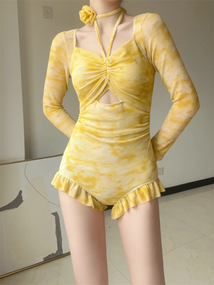 2025新款三角连体泳衣女爆款高级感连体长袖纯欲少女泳衣女成人