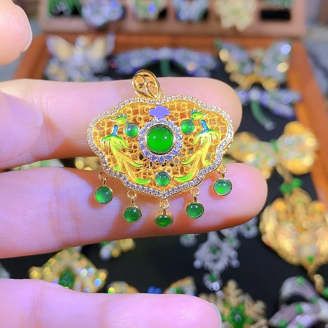 吊坠(不含链)银S925镶嵌翡翠