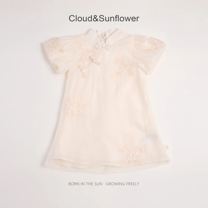 【云朵小葵】女童小女孩夏季盘扣中国风泡泡袖休闲连衣裙1113845