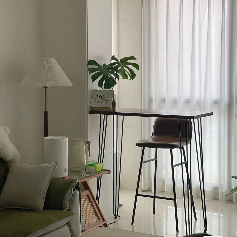 北欧吧台桌家用实木阳台小商用奶茶店长条桌简约酒吧高脚凳咖啡厅