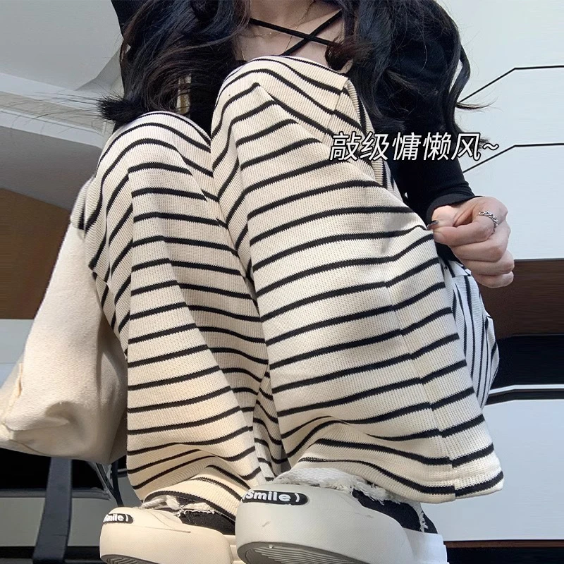 孕妇裤子秋外穿条纹阔腿长裤女2025新款孕期不勒孕妇装秋季套装