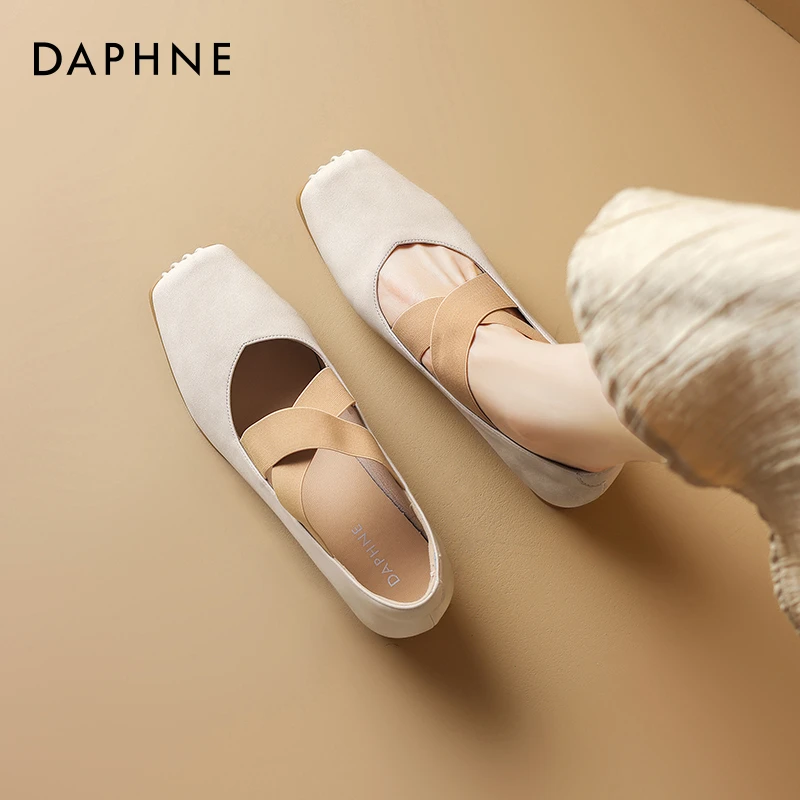 达芙妮平底芭蕾舞鞋女低跟单鞋2025春季新款猪鼻子方头玛丽珍女鞋