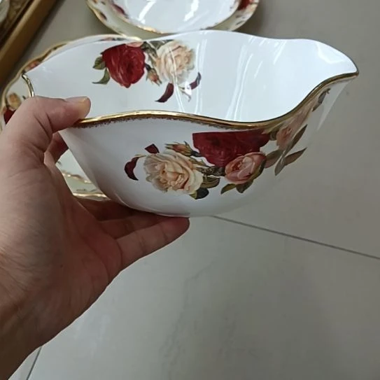 新疆西藏拍2个包邮金秋玫瑰手工拍金口径23厘米高9厘米汤盆