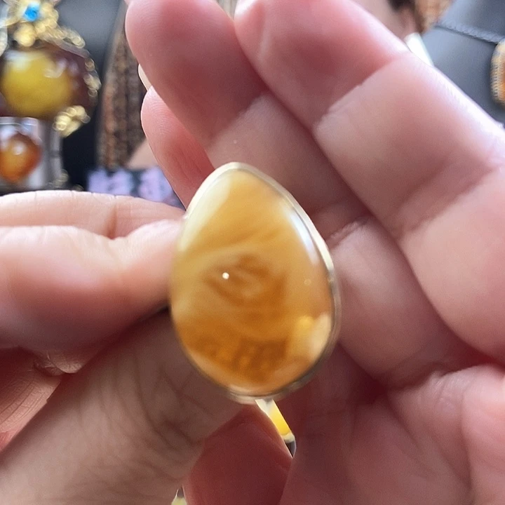 琥珀银S925镶嵌戒指戒指