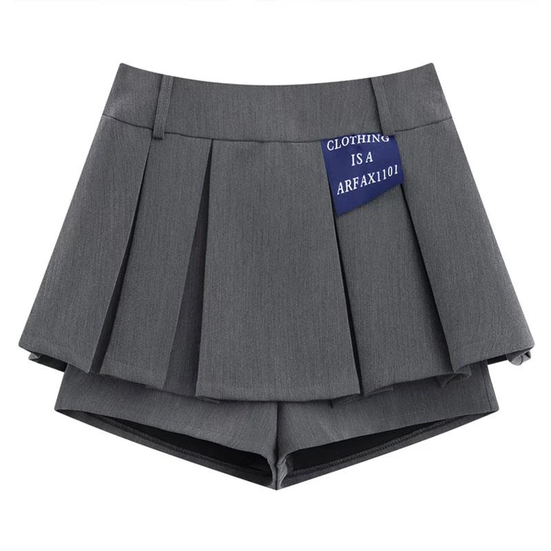 学院风灰色a字半身裙女夏季高腰百褶西装裙防走光内衬短裙裤