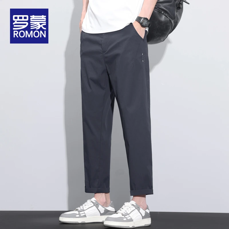罗蒙男士宽松直筒九分休闲裤男潮流百搭男裤夏季薄款冰丝裤子男款