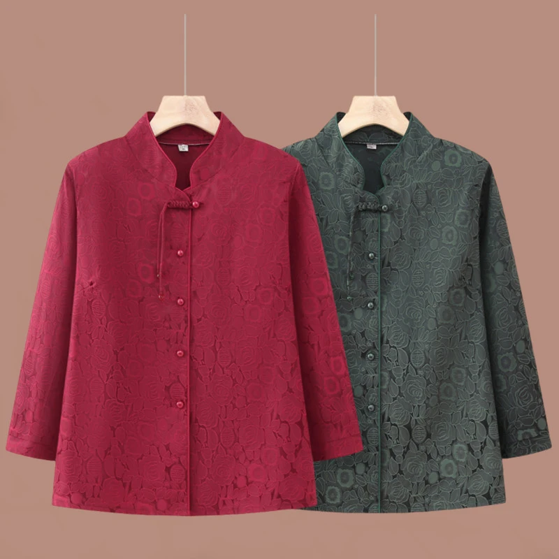 中老年妈妈装春夏款国风衬衣老人衬衫女奶奶春装上衣老太太衬衫装