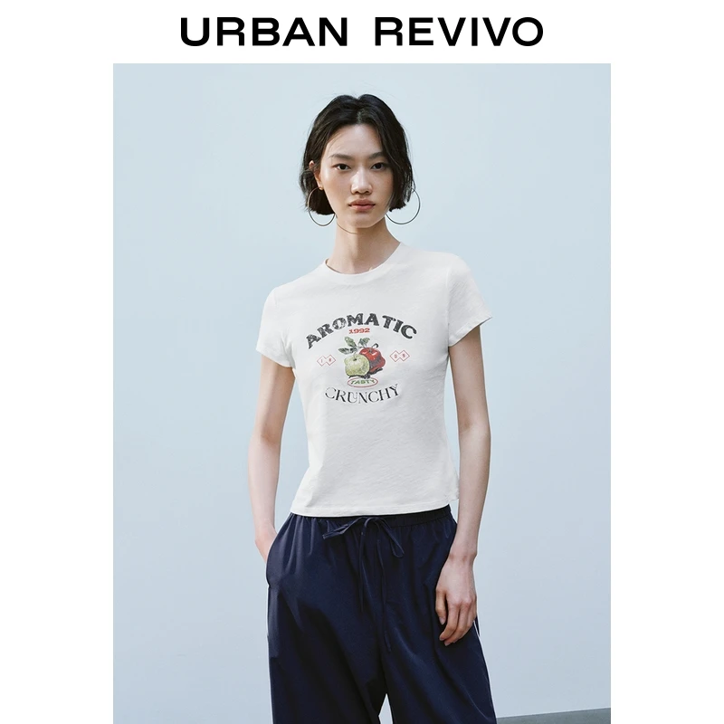UR2025夏季新款女装复古做旧印花修身棉质短袖T恤UYY450169