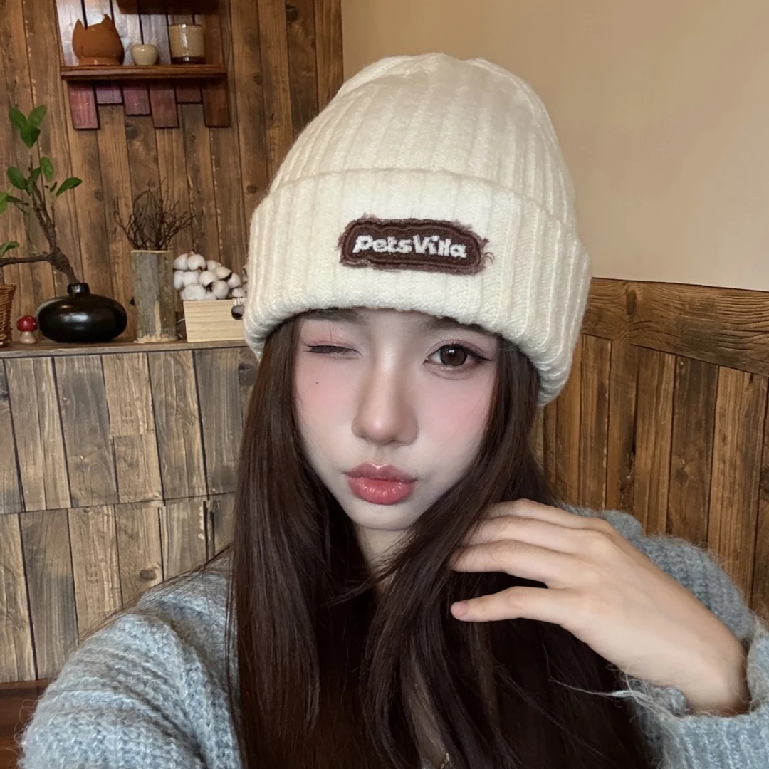 无檐大头围粗毛线帽女冬季宽松保暖针织帽子男冷帽大脸显脸小护耳