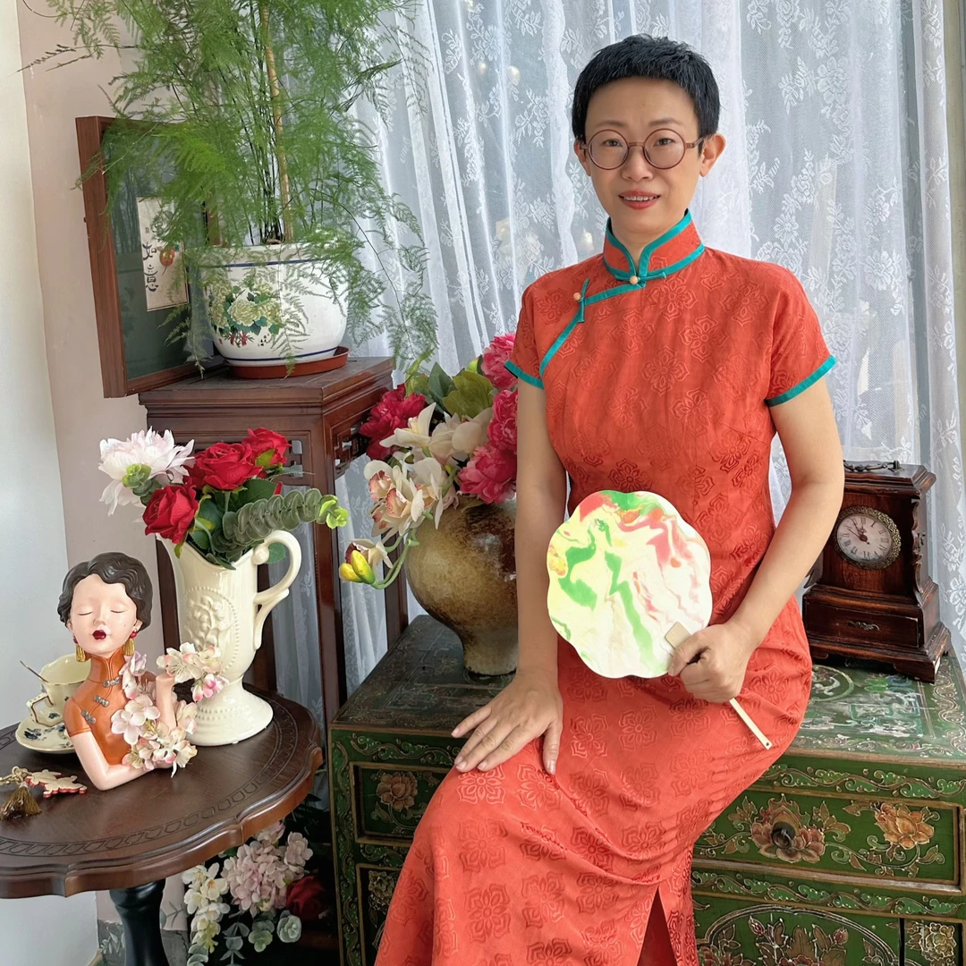 灵犀坊京派旗袍定制款手工扣撞色翘红色宝相花夏季轻薄显白