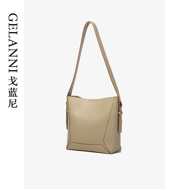 GELANNI 2024新款真皮拼接几何轻奢单肩斜挎牛皮托特包2451339
