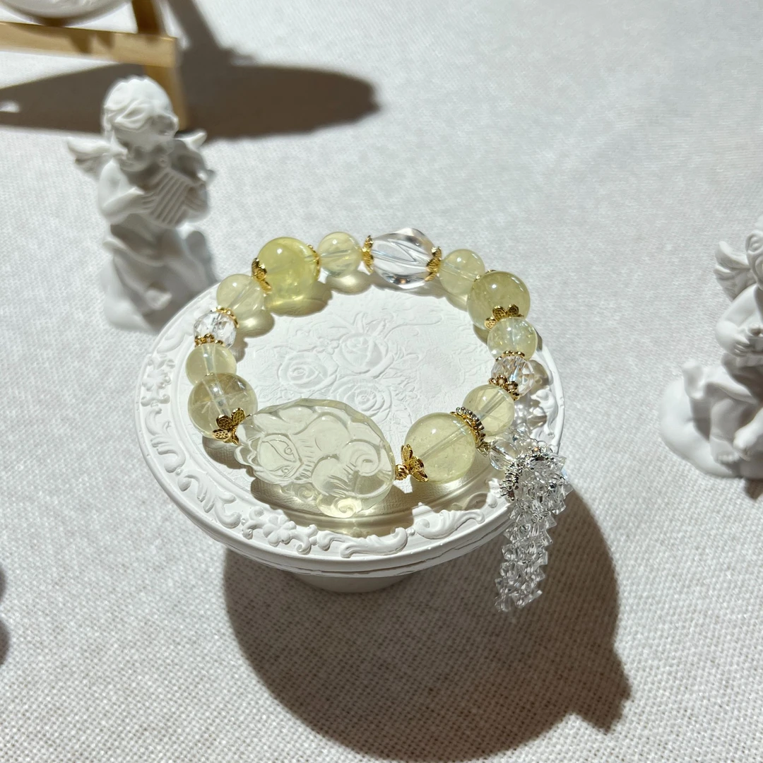 【喜饰原创 流狸】柠檬黄水晶狐牌手串 483 狐牌样式随机多样性发一