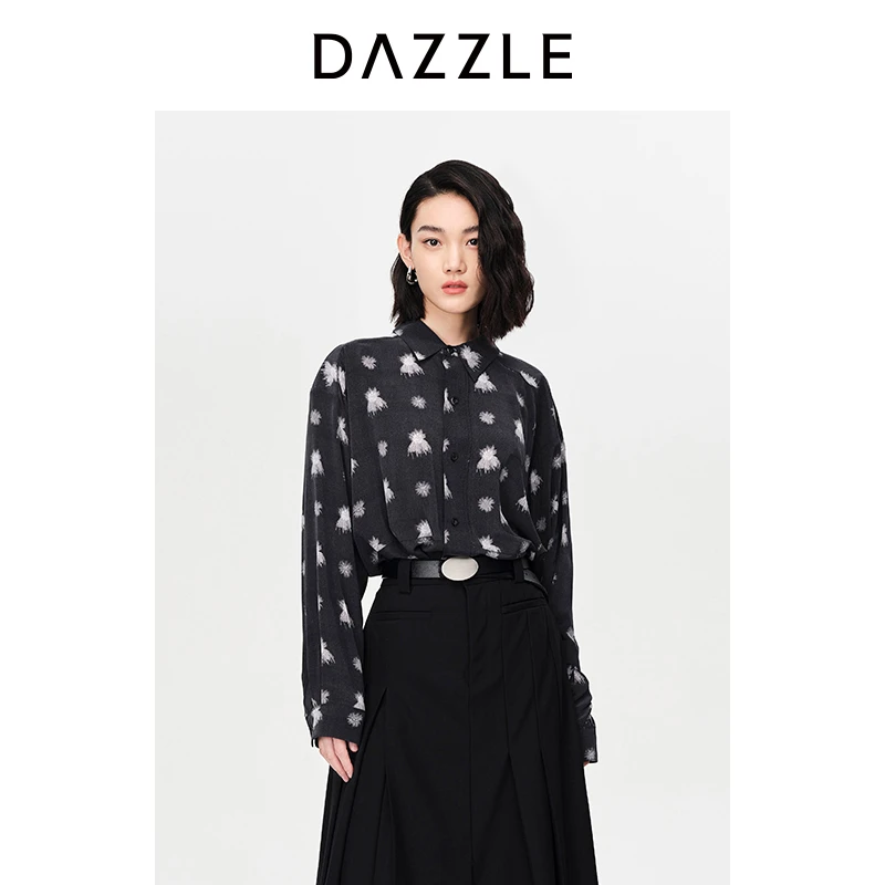 【精选】DAZZLE地素砂洗真丝印花长袖衬衫2H1C422