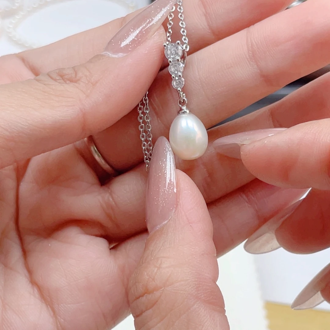 颈饰银S925镶嵌淡水珍珠8/9mm合金