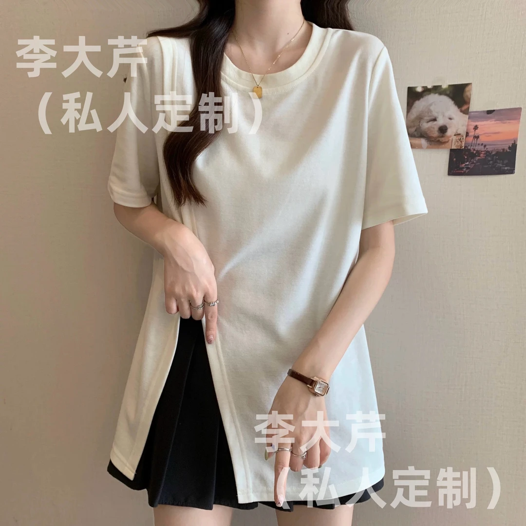 开叉不规则半袖上衣A 韩版简约INS风宽松显瘦百搭时尚T恤短袖