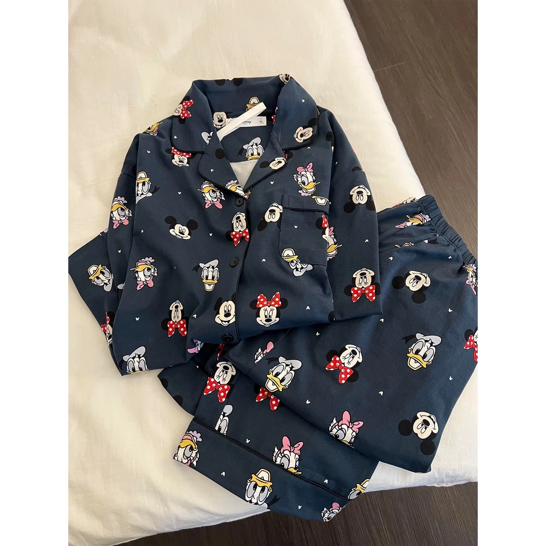 纯棉带胸垫日系新款甜美卡通可爱睡衣女春秋季少女家居服可外穿