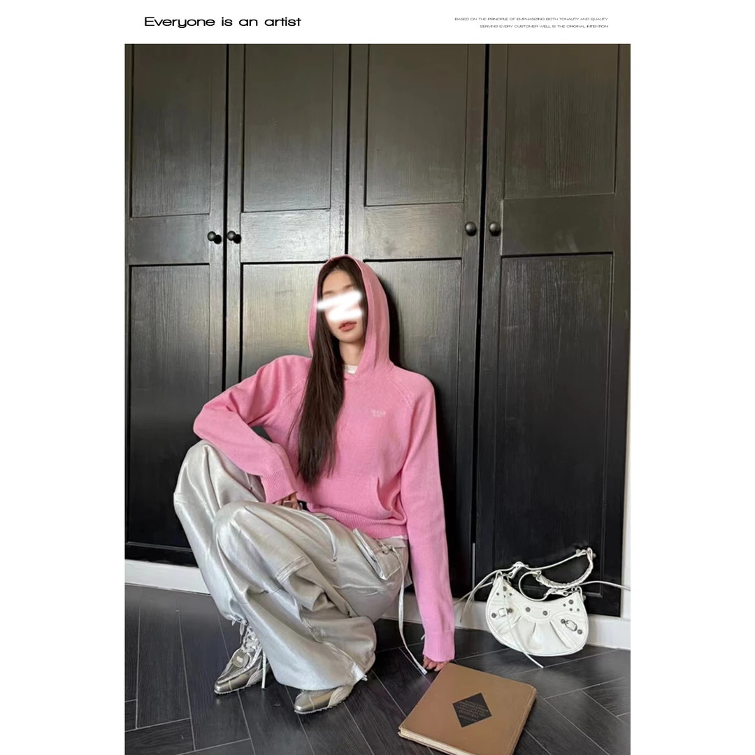 34507纯色卫衣连帽大口袋上衣