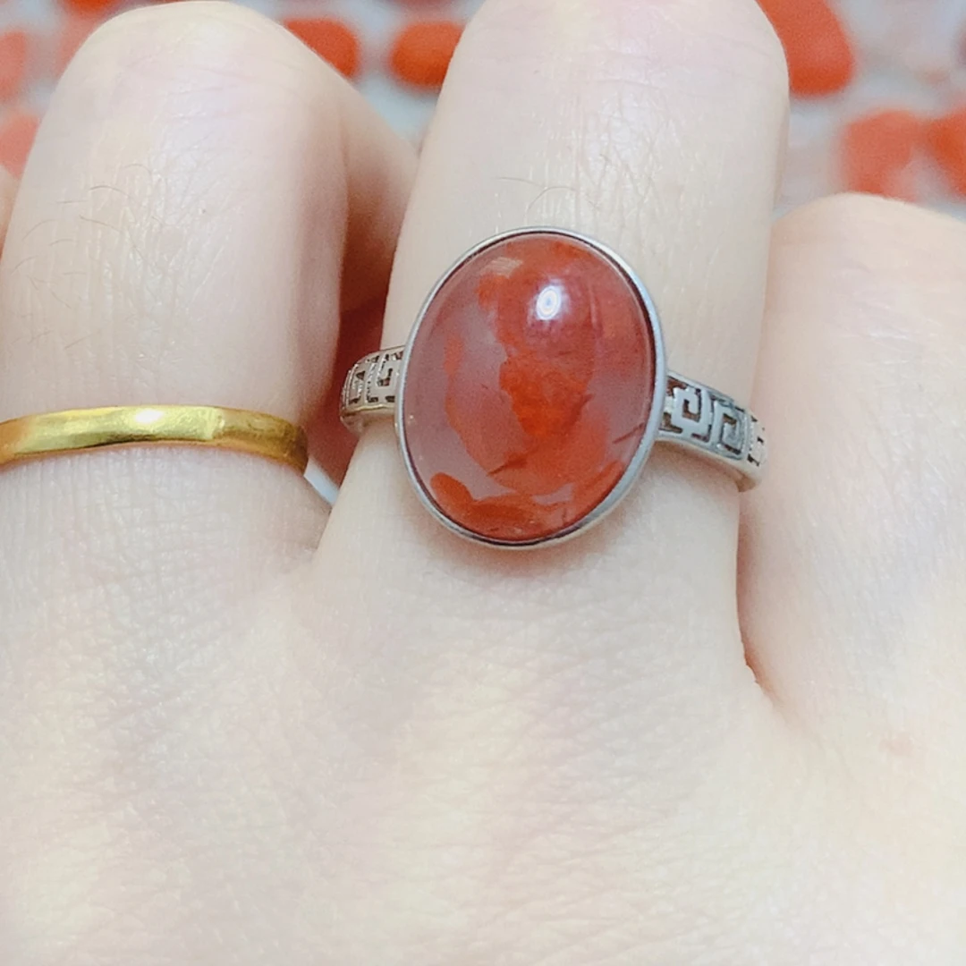 南红玛瑙银S925镶嵌戒指