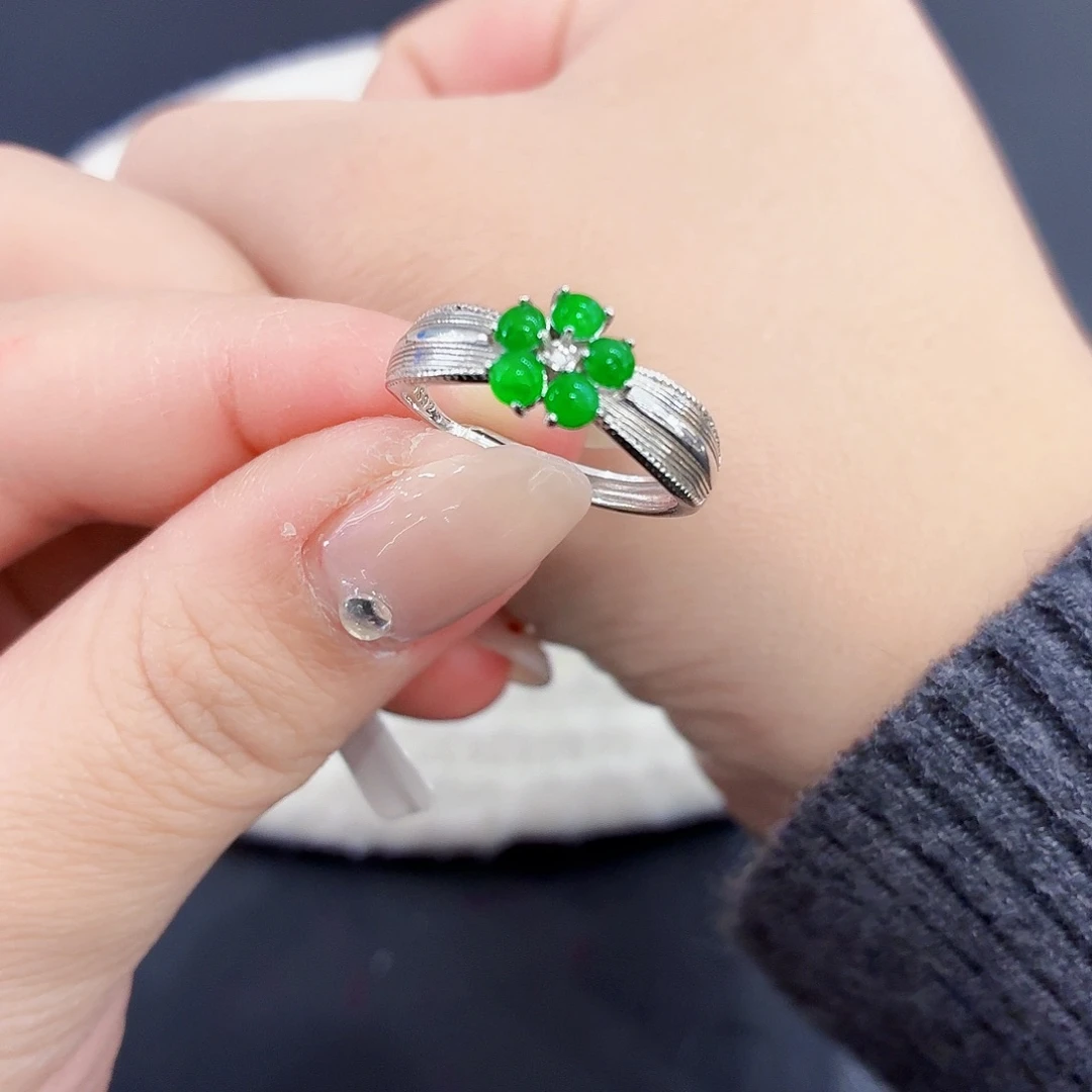 翡翠银S925镶嵌戒指翡翠戒指