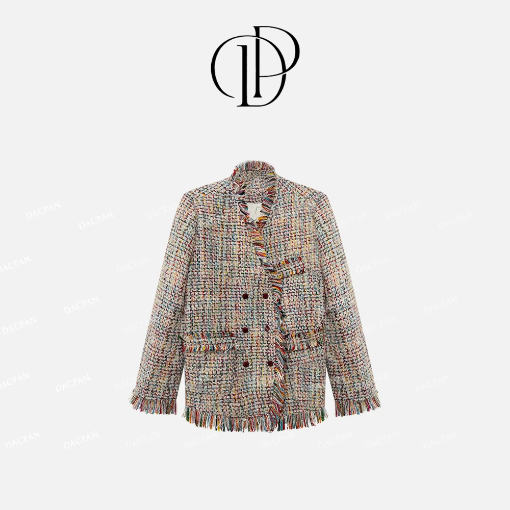 DACPAN-“吉祥如意”彩粗花呢流苏小香羽绒外套 2024/盼•PP 6865