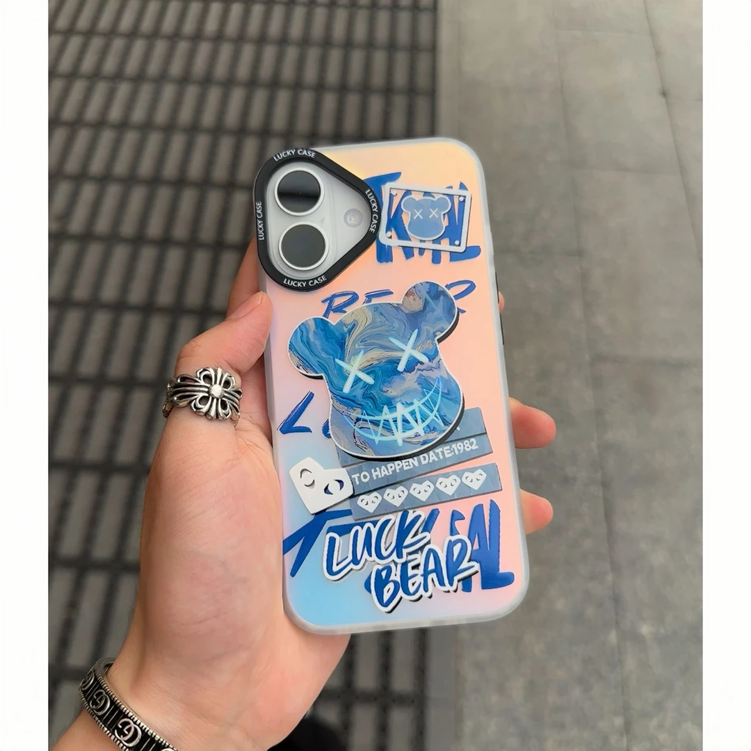 夕与空潮酷暴力熊镭射渐变适用苹果16手机壳华为P70vivo小米oppo