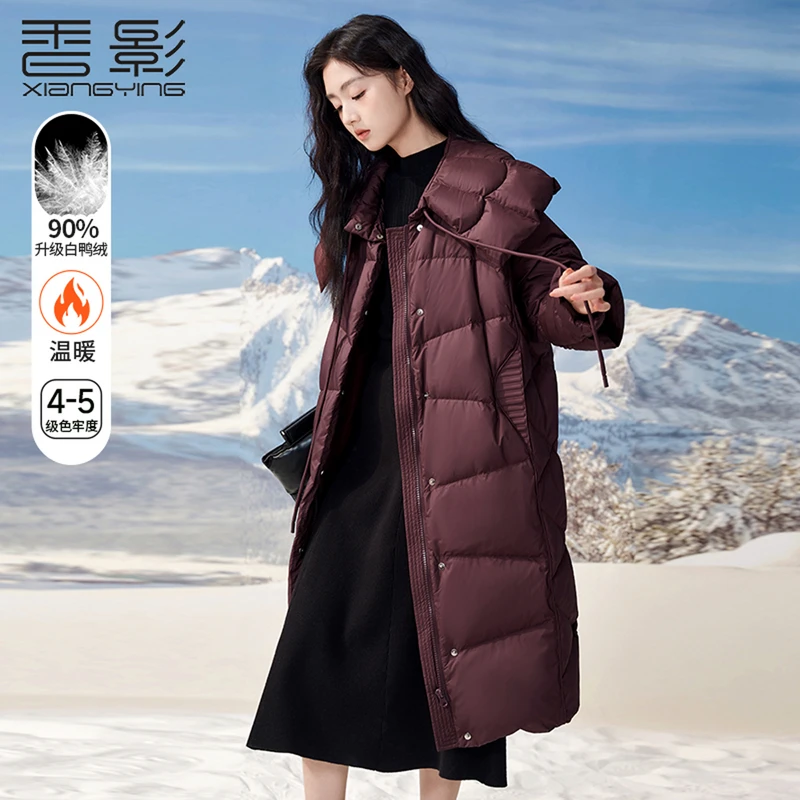 Y644659羽绒服 香影长款韩版羽绒服2024冬季新款暗红色保暖加厚