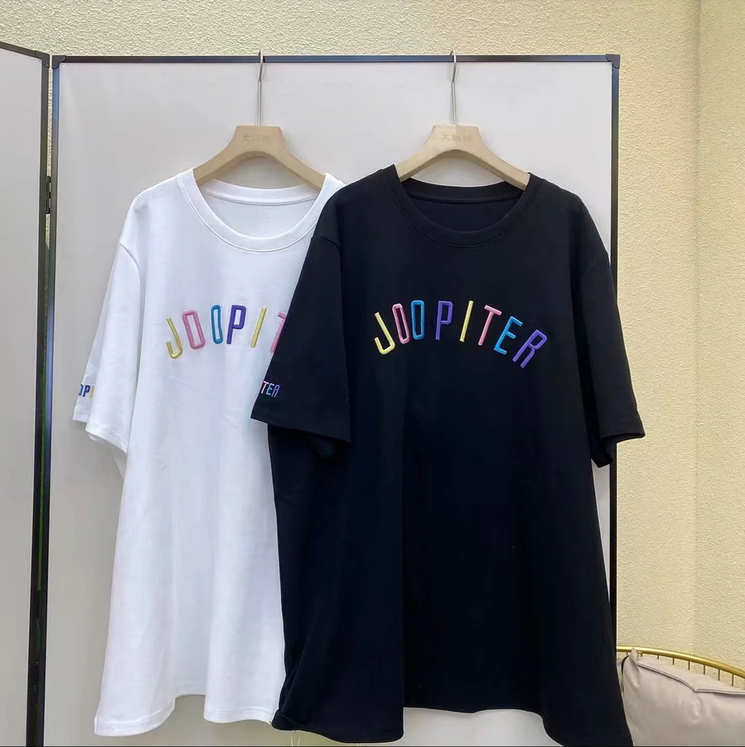 【淼淼】大码女装春夏新款高品质休闲遮肉彩色刺绣字母半袖大T2519