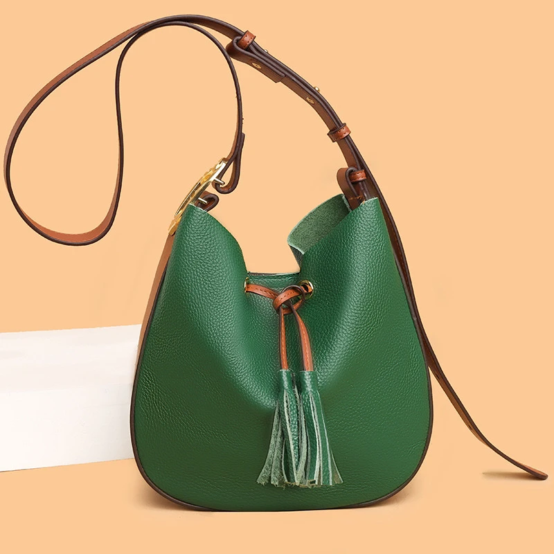 【头层牛皮】真皮女包单肩斜挎包水桶20616