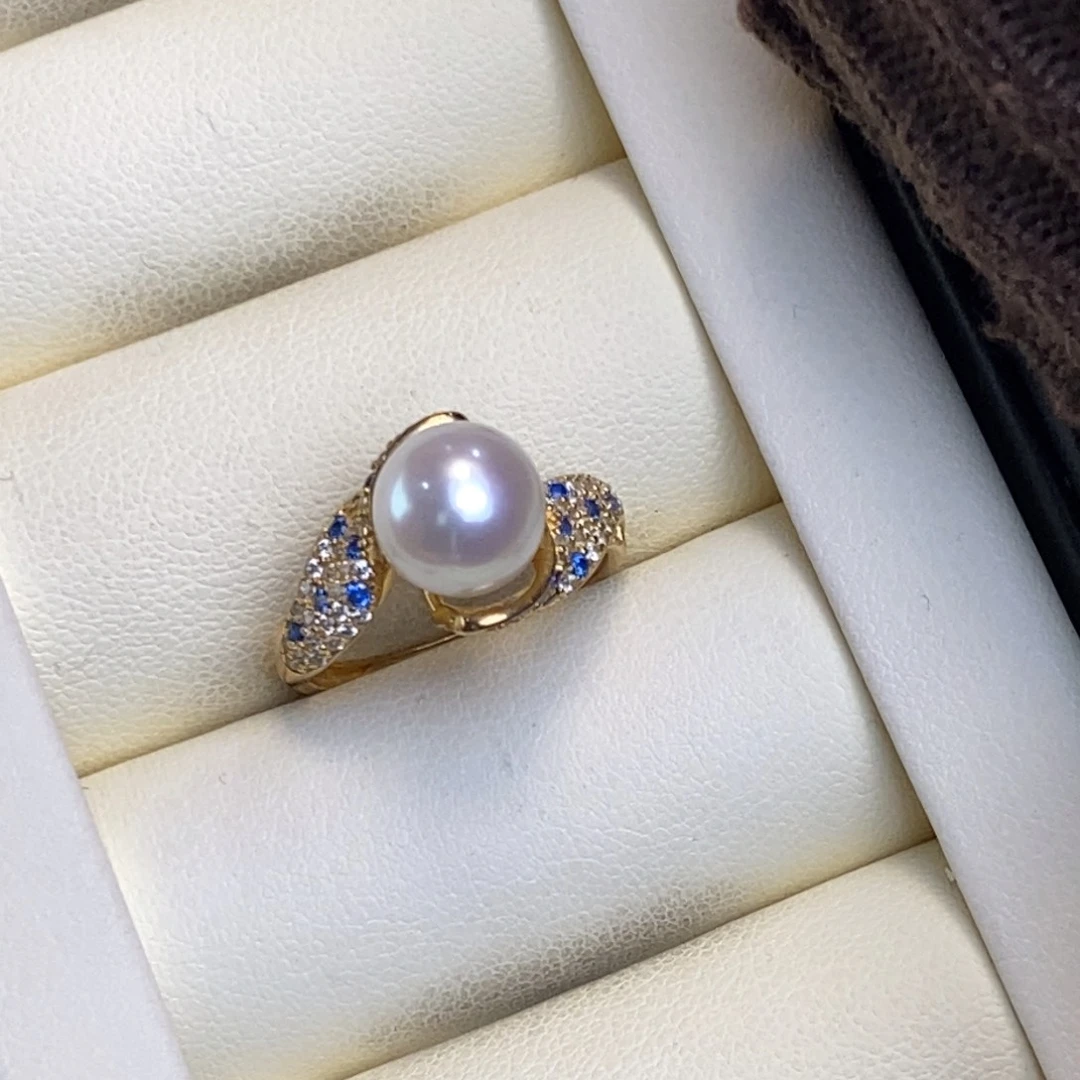 淡水珍珠戒指银S925镀金镶嵌特价