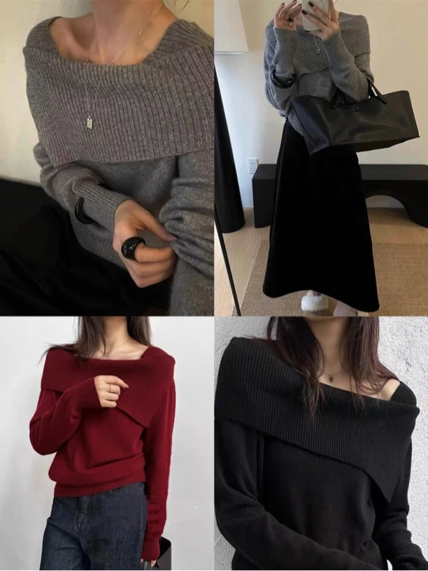 薇莎2085【纯欲女神】安迪绒拉肩气质女孩毛衣