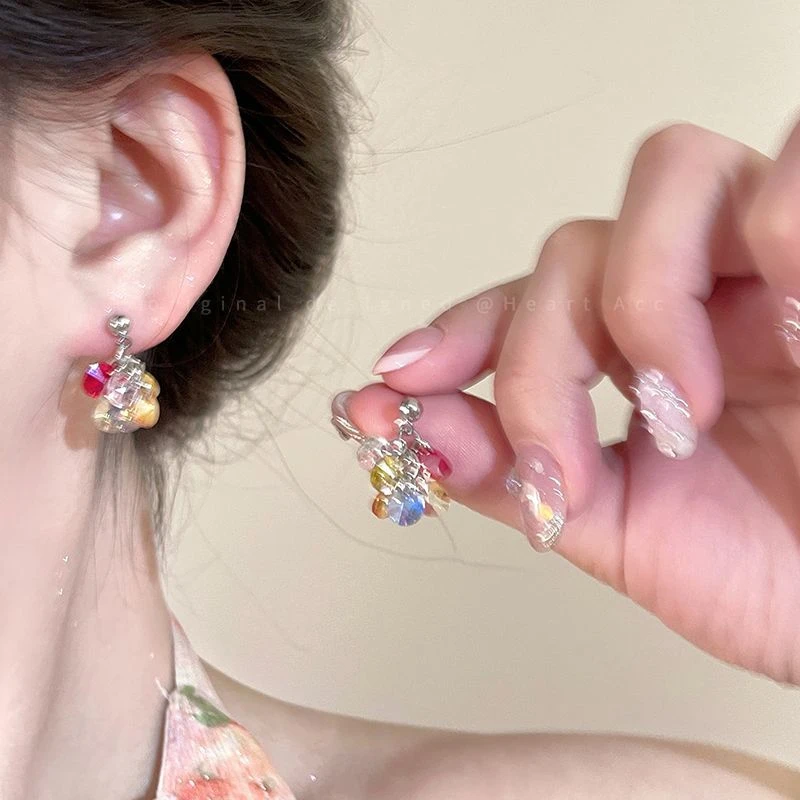 合金耳饰 多巴胺彩色耳钉女葡萄串耳环2025新款轻奢甜美气质耳坠