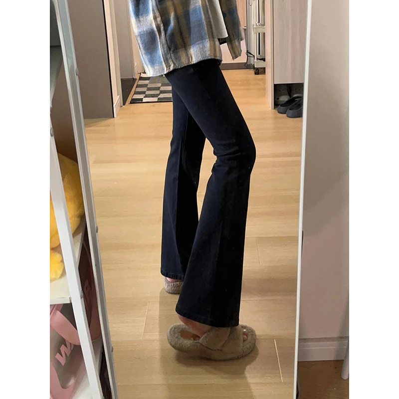 黑色微喇牛仔裤女高腰2025春秋新款百搭显瘦弹力修身马蹄喇叭裤子