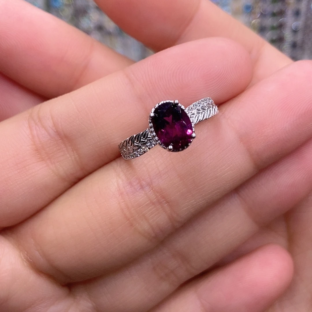 石榴石（紫牙乌）戒指银S925镶嵌